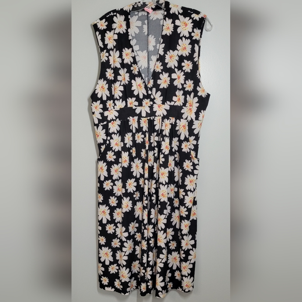 FLIRTY PINK Floral Sleeveless Dress With Pockets Black/Yellow/White 3X Exel.cond
